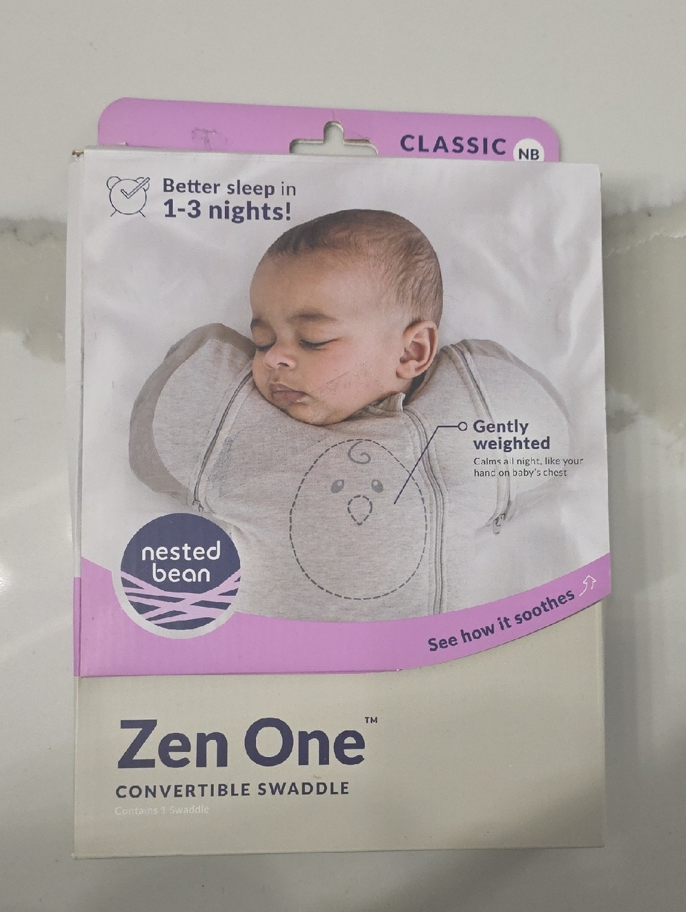 Nested Bean Convertible Swaddle in Light Gray with Cream Accent - NB